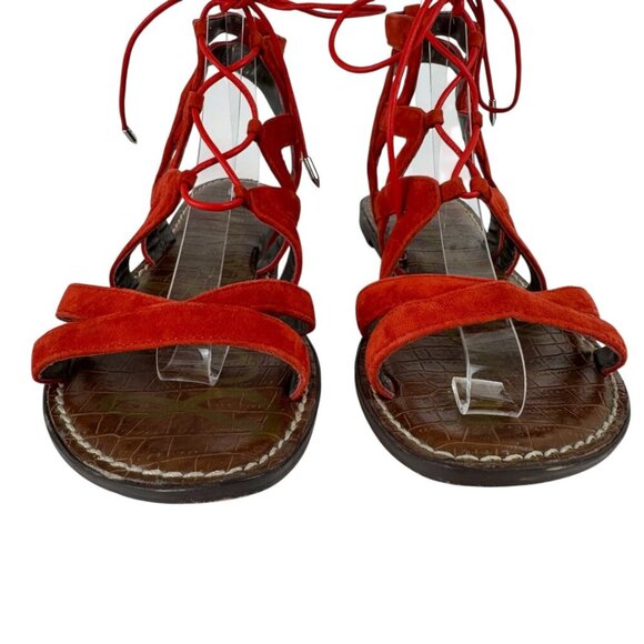 Sam Edelman Gemma Sandals Red Leather Gladiator Lace Up 8M Casual Boho Summer - Picture 4 of 10